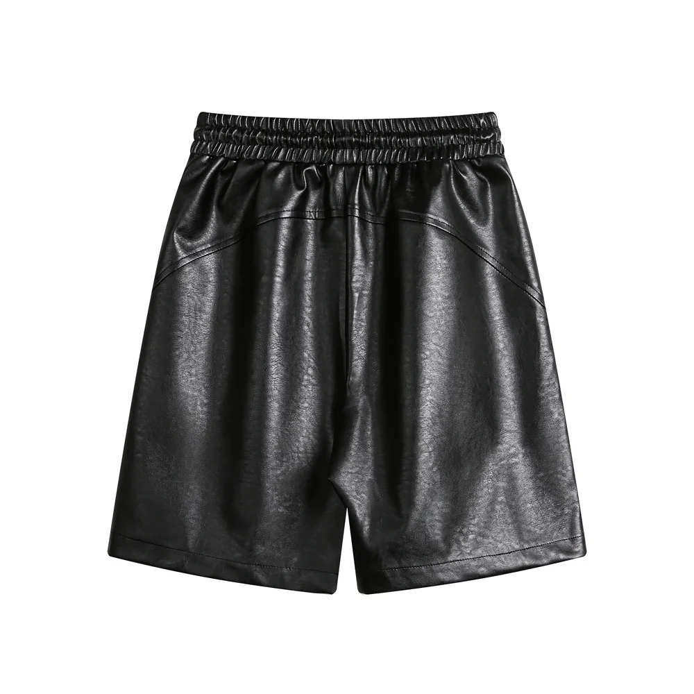 Men Japanese Korean Streetwear Fashion Loose Casual Vintage Leather Shorts Women Short Pant Shorts