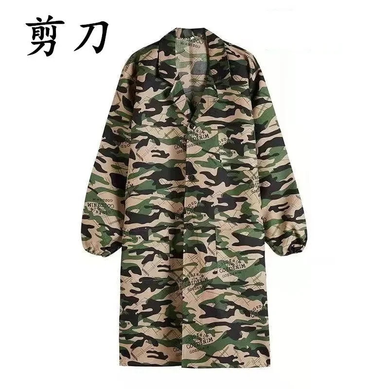 

Camouflage Overalls Men's Labor Protection Clothing Loose Blue Coat Breathable Dust-proof Clothing Women's Apron LongSleeved Coa