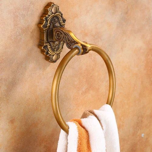 Imagen 1 del producto Toallero de baño, soporte de toalla de latón antiguo redondo montado en la pared de aluminio, accesorios de baño clásicos