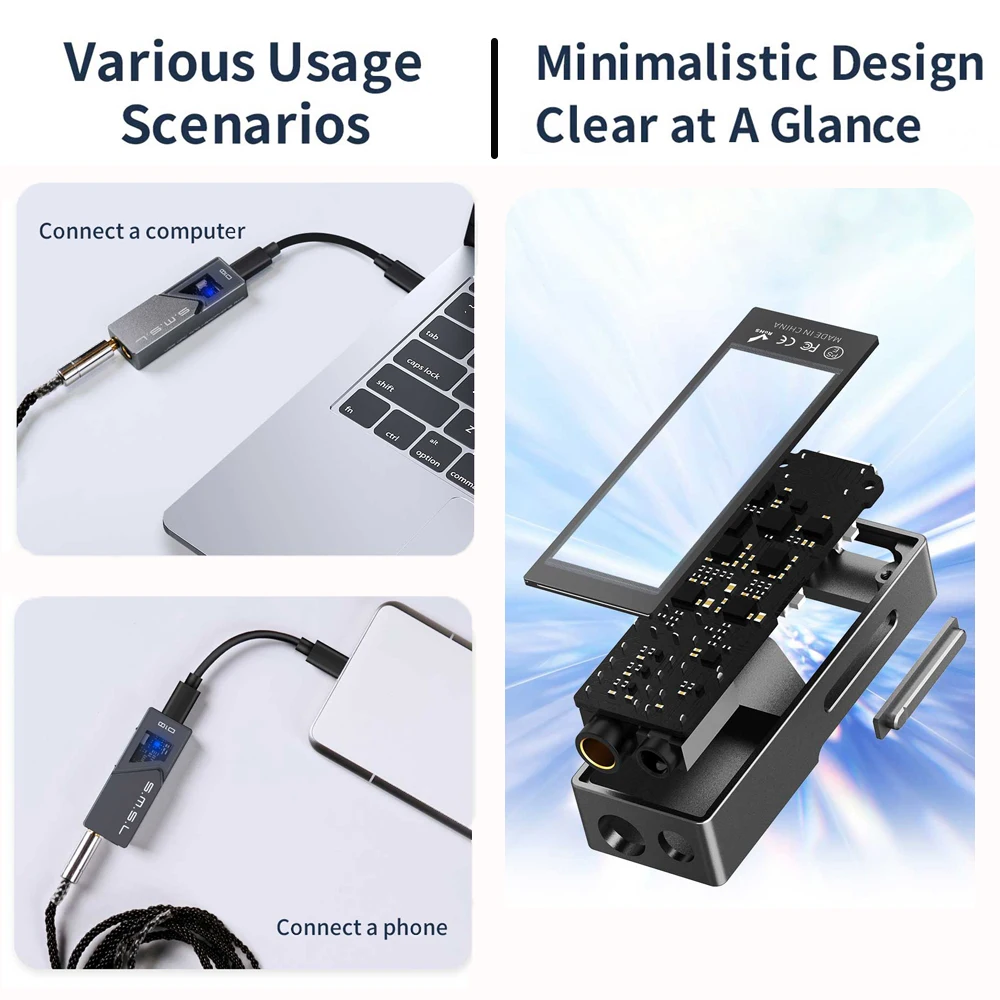 SMSL D10 Portable USB Headphone Amplifier DAC Chip 2*CS43131 3.5mm 4.4mm Balanced Dual Jack DSD256 32bit/384kHz 500mW 121dB
