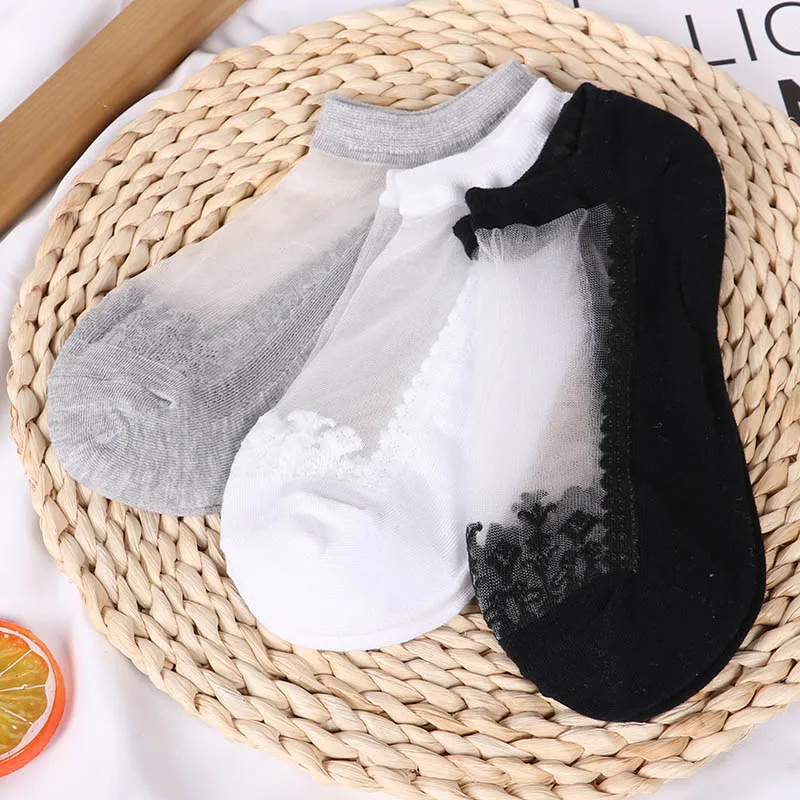 

Sexy Lace Mesh Fishnet Socks Mixed Fiber Transparent Stretch Elasticity Ankle Net Yarn Thin Women Cool Socks 3pairs