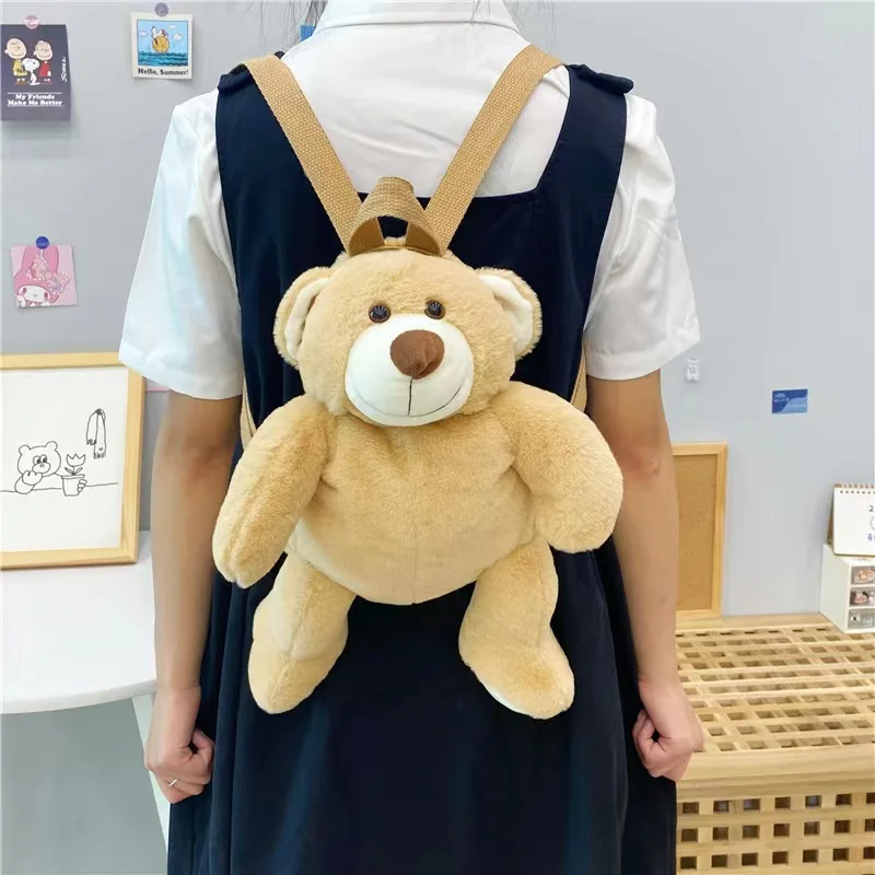 28Cm Lovely Cartoon Brown Bear Backpack Children Cute Plush toy Kawaii School Bag Kindergarten Girls Boys Birthday Festival Gift