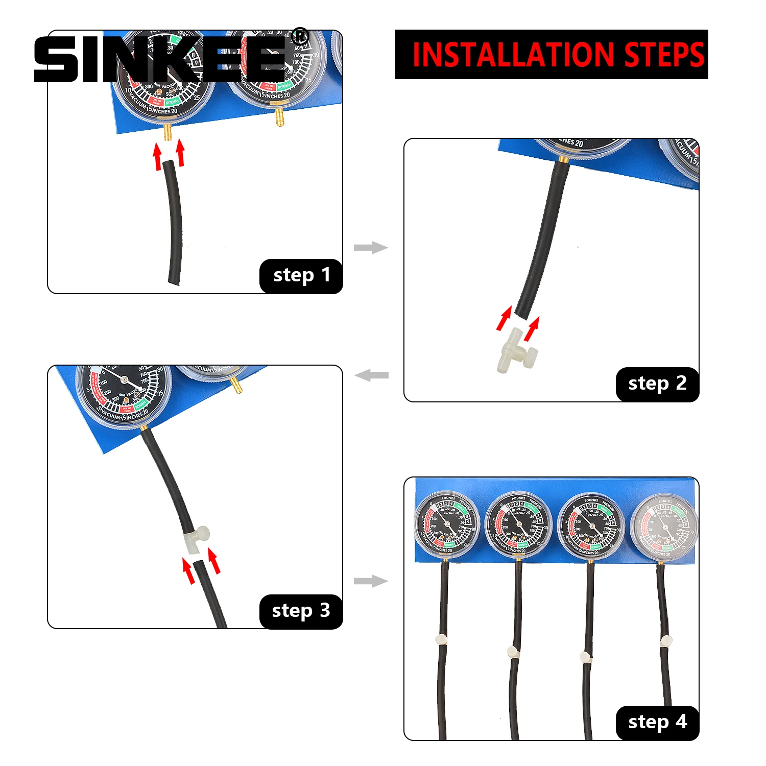 Motorcycle Carb Carburettor Synchronizer Vacuum Balancer Gauge 4 Cylinder Sync Gauges Kit