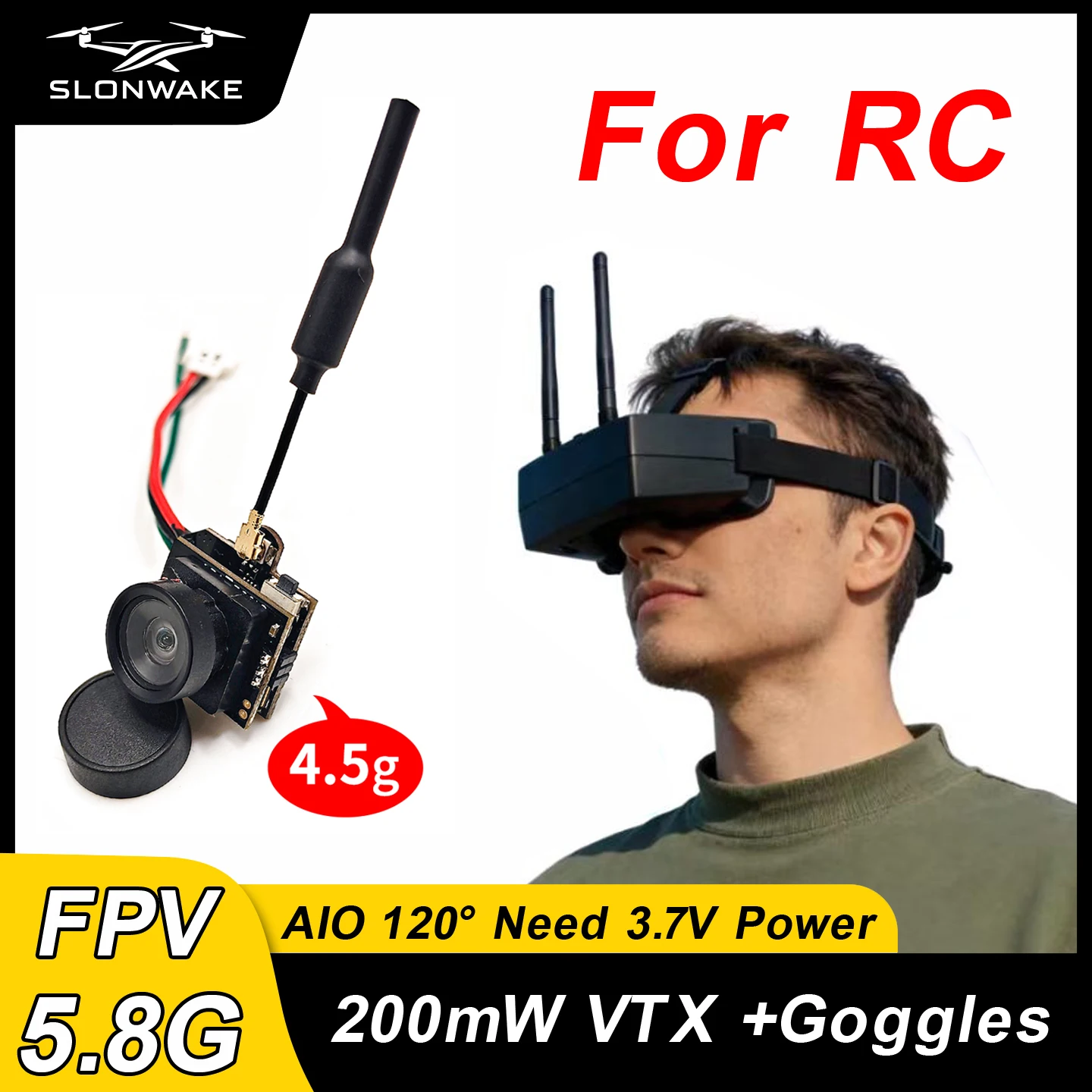 Ready to use 5.8G 48CH FPV VR Goggles Monitor 480p and AIO 120° angle Camera 200mW FPV VTX Transmitter support OSD use for RC