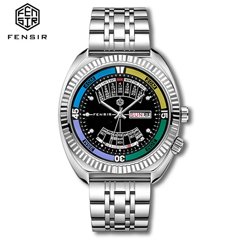 FENSIR Luxury Men Quartz Watch Sports Reloj Calendar Dial Wristwatch Male Stainless Steel Clock Hip Hop Man New Hombre Masculino