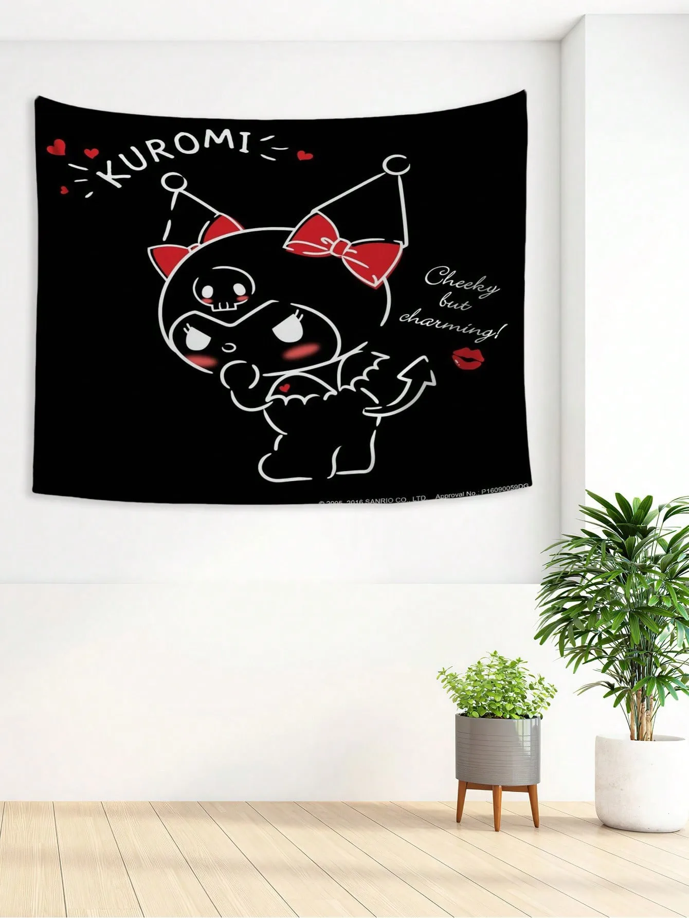 سانريو Charcats الكرتون Kuromi المطبوعة نسيج أبيض وأسود نسيج فتاة غرفة الجدار الشنق الديكور هدية تزيين المنزل