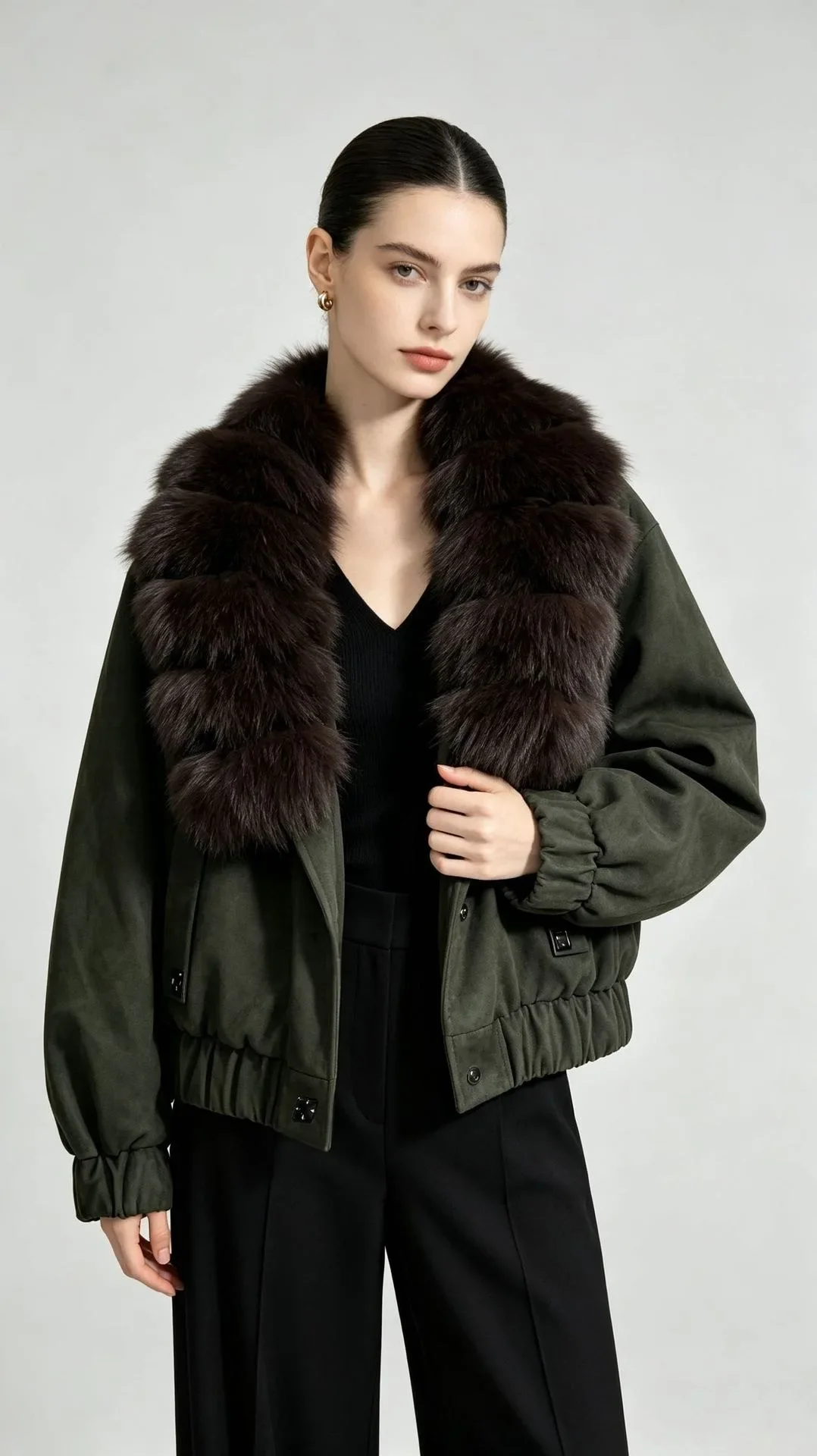 OFTBUY Cropped Elastic Cuff Duck Down Coat Vintage Outerwear New Real Fox Fur Collar Coat Women Button Puffer Jacket Female