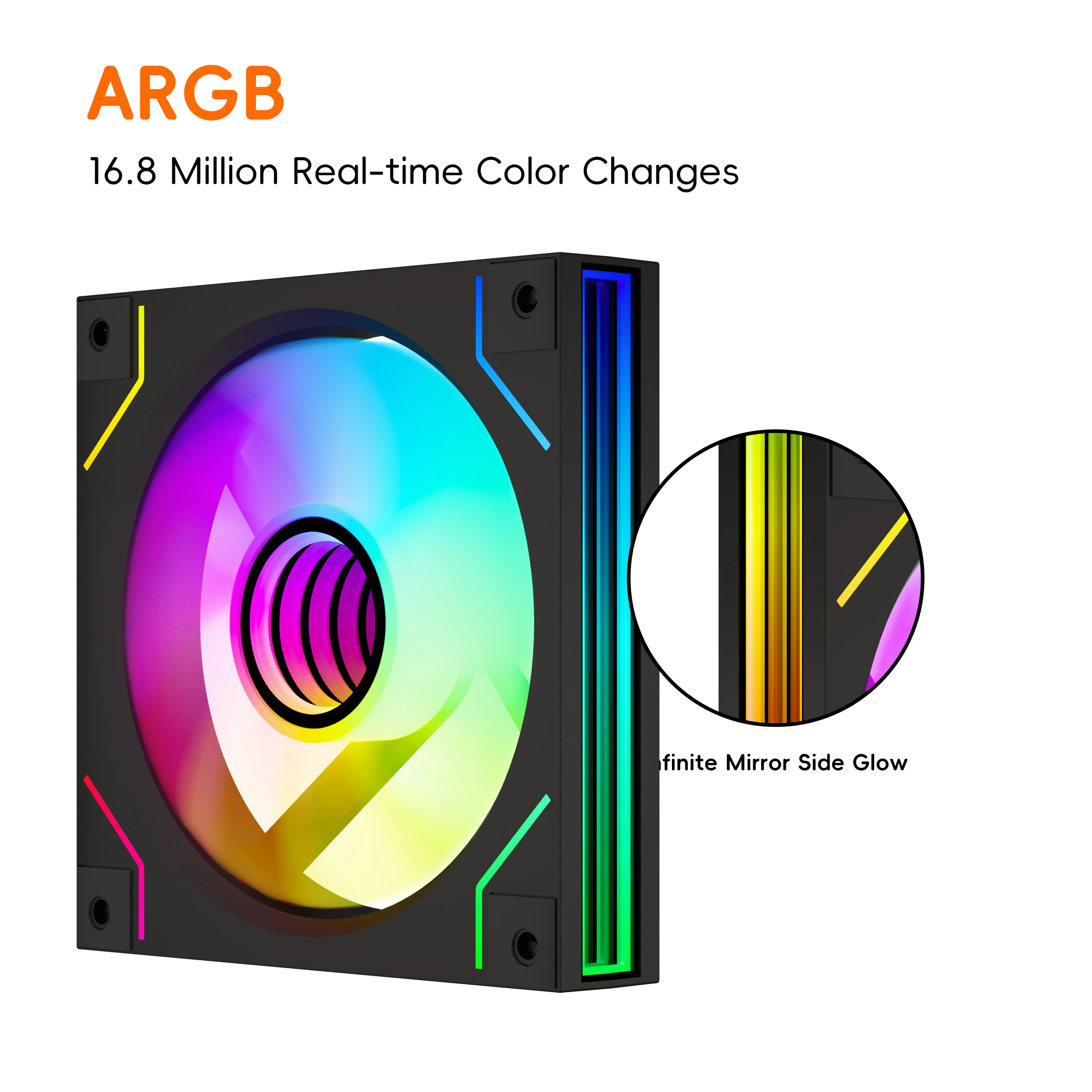Kimdoole ARGB Fan 120mm PC Case Fan Kit 4pin PWM CPU Cooling Fans Infinity Mirror Design 4Pin PWM 5V 3Pin Quiet Cooling Fan