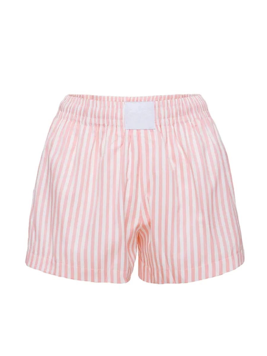 

Women Striped Shorts Summer Beach Boxer Elastic Comfy Pajama Shorts Pj Bottoms Sleep Lounge Casual Shorts Sleepwear