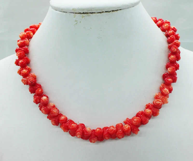 very fine jewelry  Send  lover  gifts   Manual sculpture roses  the flower orange coral necklace 16