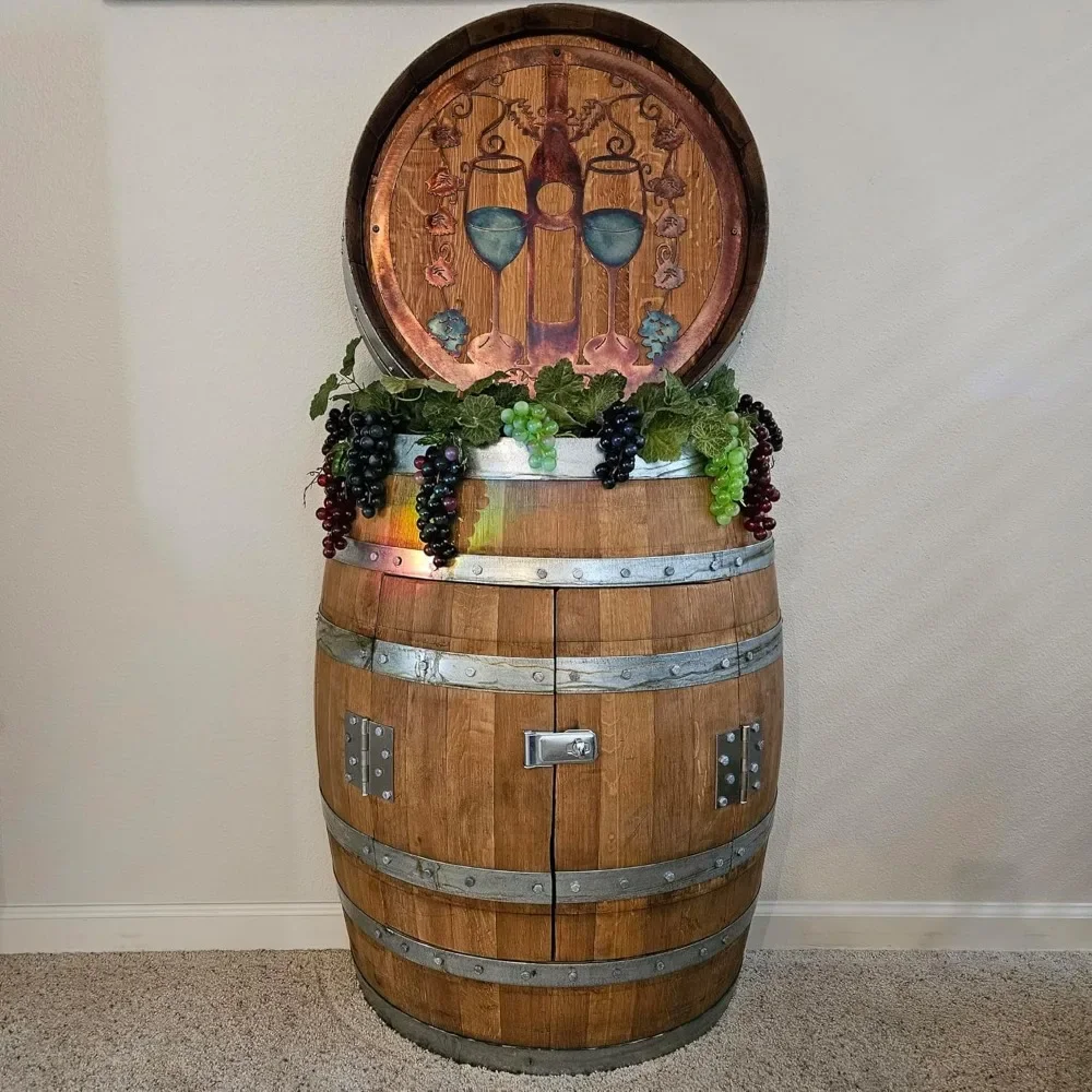 

1/2 Wine Barrel Storage Cabinet Home Bar Wood Bar Cabinet with Glass Door for Kitchen Dining Room Wine Storage Rack