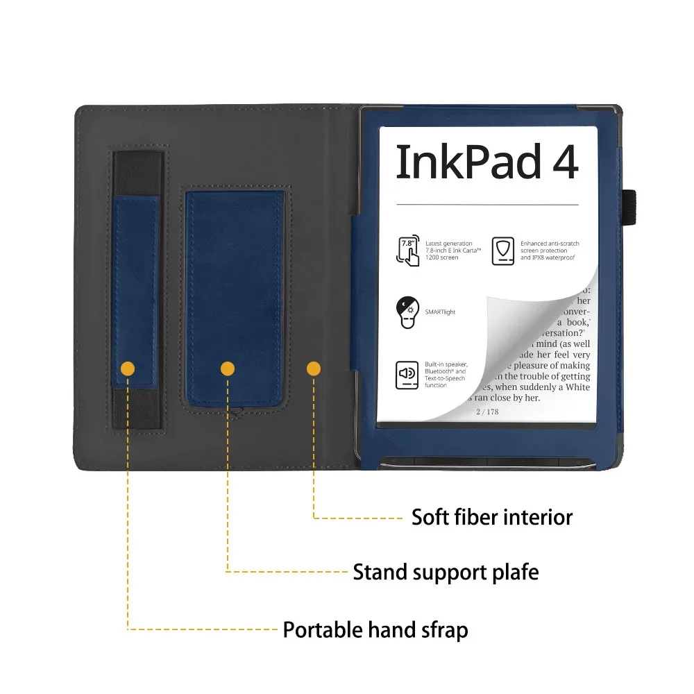 Hoesje Voor Pocketbook Inkpad 4 Ereader (2023 Release) - 7.8 Inch Premium Pu Lederen Boekenomslag Met Handband En Automatische Slaap/Waak