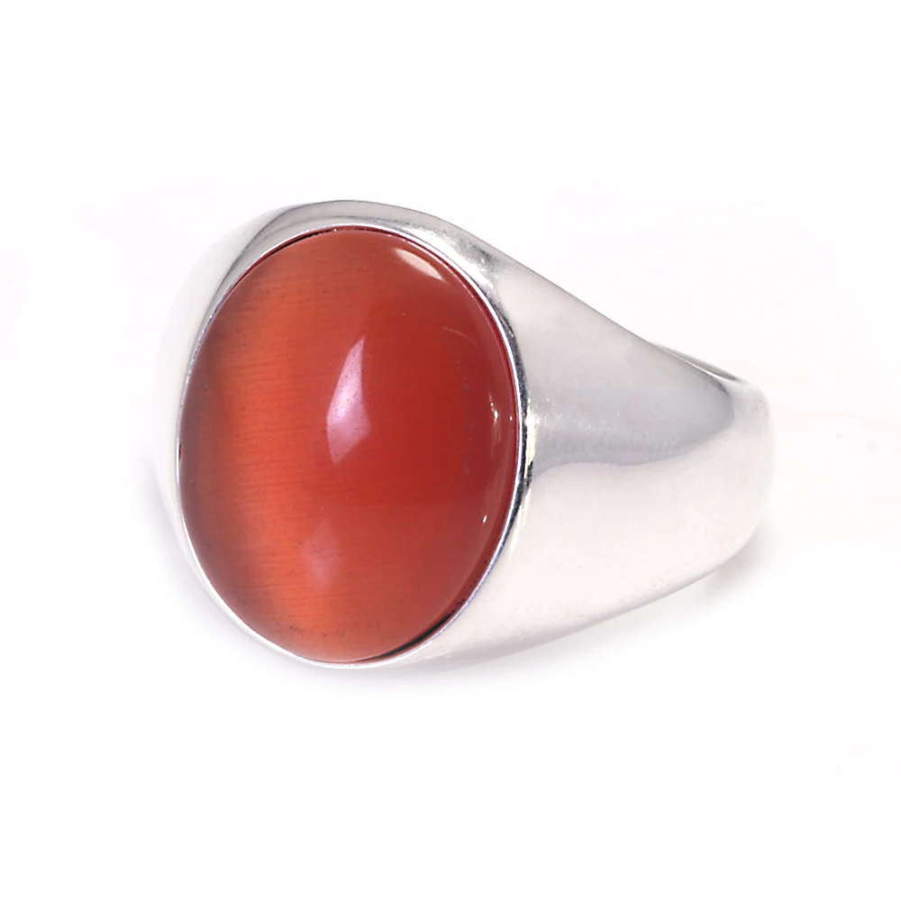 S925 Sterling Silver Natural Stone Rings for Men Red Black Color Agate Turkish Handmade Jewelry Luxury Ring Smooth Simple Design