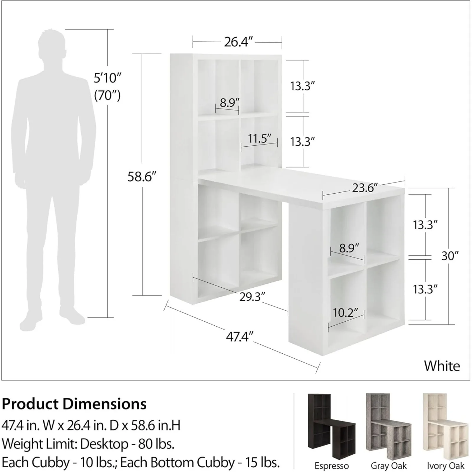 US London Hobby Contemporary Desk, White