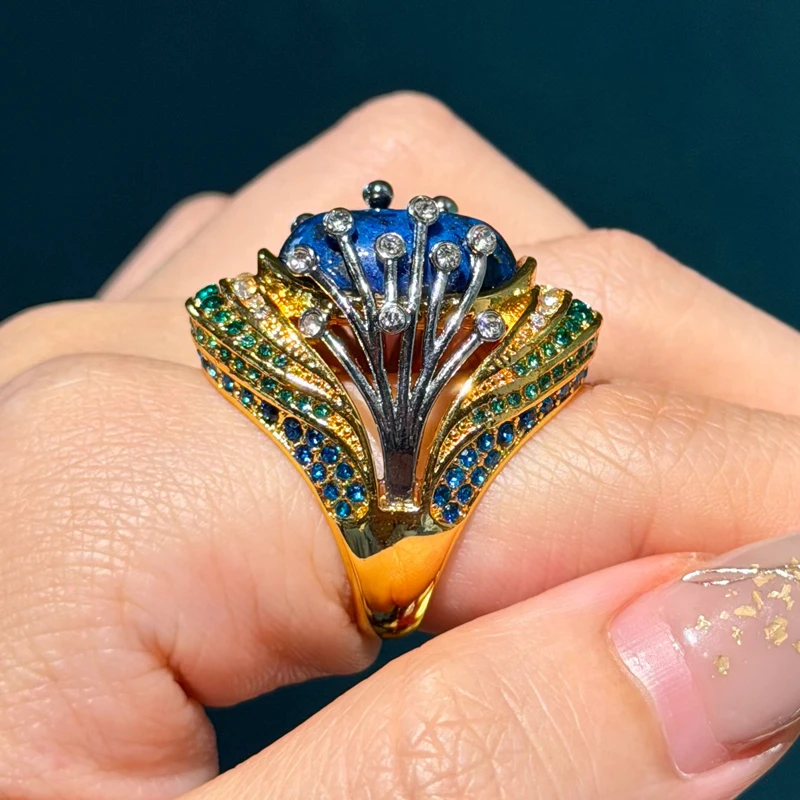 

Vintage Oval Lapis Lazuli Rings Gold Color Luxury Woman Round Color Natural Stone Designer Jewelry Retro Art Deco 2026 New
