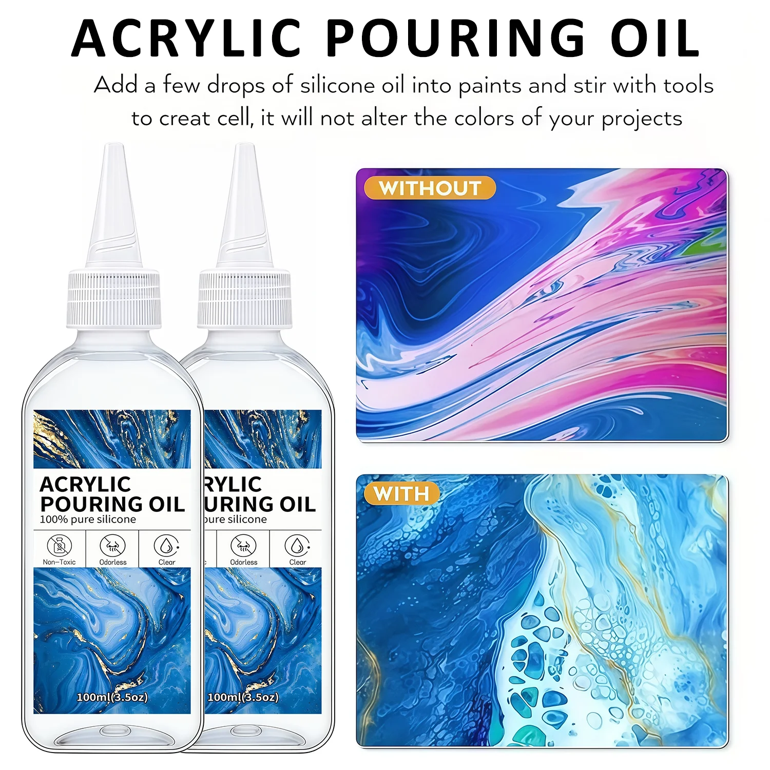 Pouring Oil  Art, Dramatic Cell Activator for Acrylic Paint Pour, 100% Medium Compatible with All Painting Acrylic or Watercolor