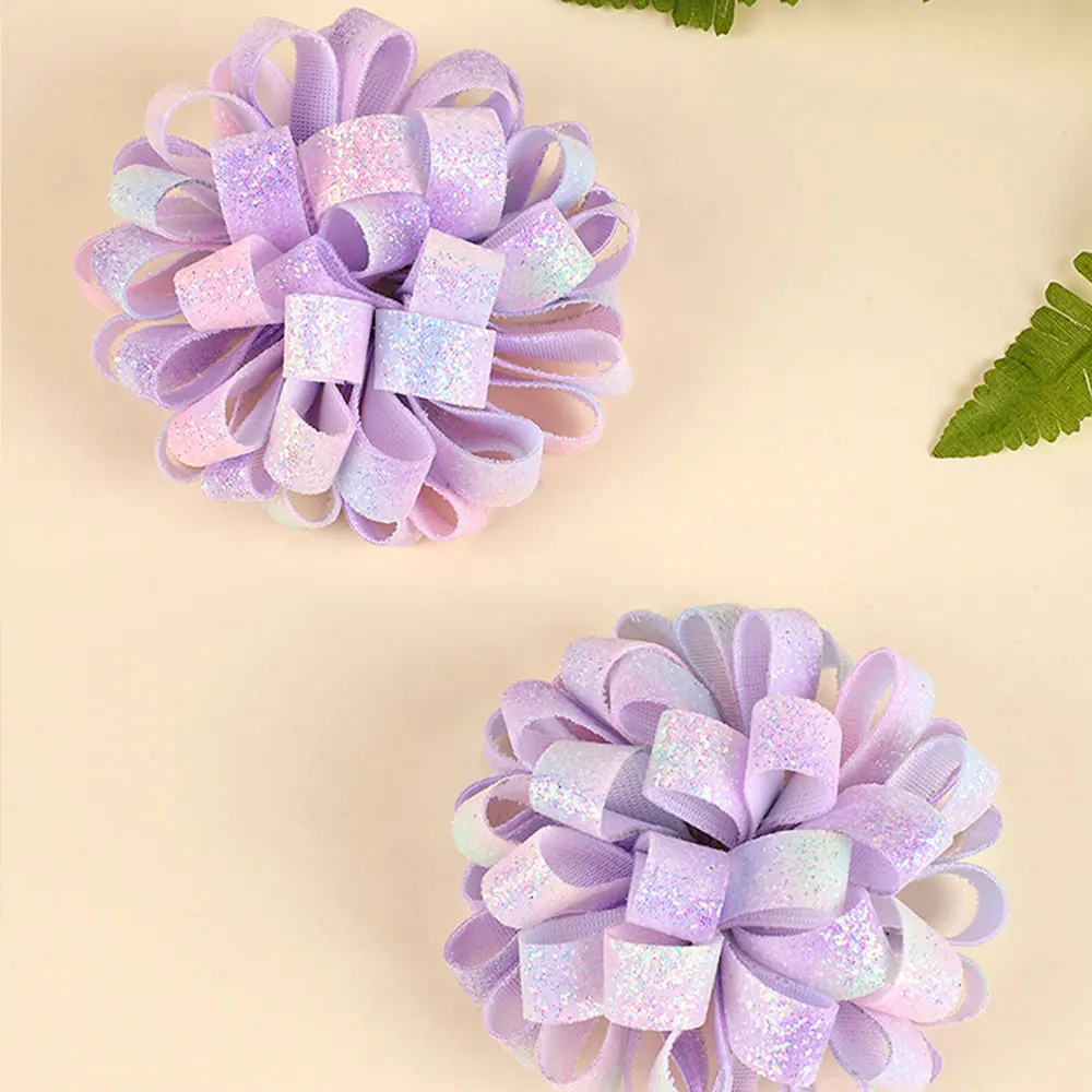 2Pcs Shinng Ribbon Flower Hairpin Sweet  Princess Hydrange Barrettes Headwear Girls Hair Clips Hair Accessories New Headwear