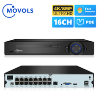 Movols 16CH 4K POE NVR H.265 ONVIF Surveillance Security Video Recorder 4K 5MP 4MP 3MP 1080P Face Detection NVR For IP Camera