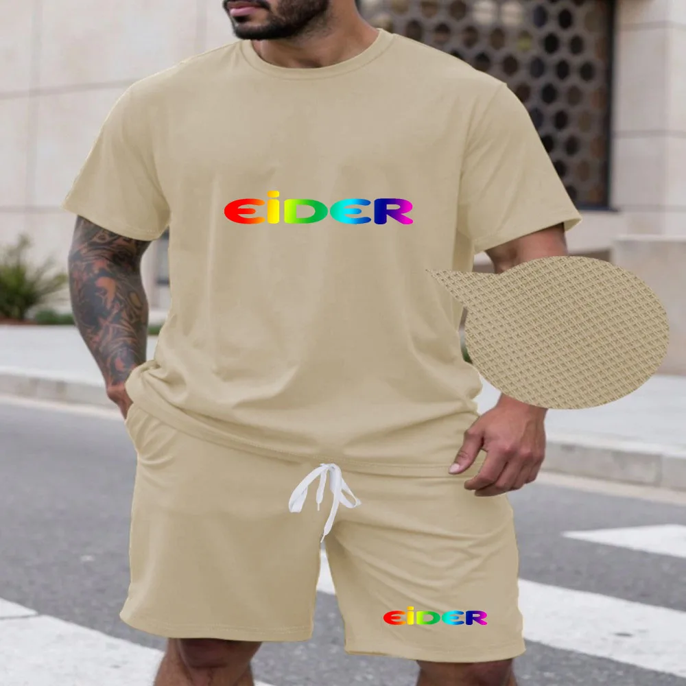 

New summer fitness sportswear for men, short-sleeved T-shirt and shorts two-piece set, breathable and quick-drying casual wear.