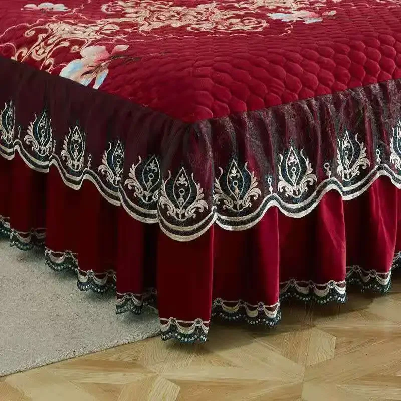 High Grade Luxury Soft Bed Skirt Winter Plush Thick Quilted Bed Cover Skirt King Queen Pad Bedspread Not Including Pillowcase