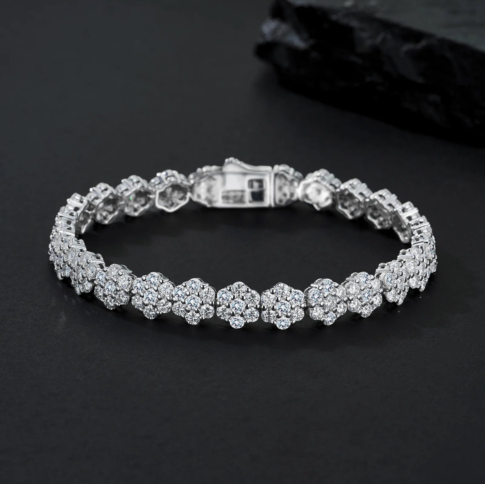 

S925 Silver White Gold Plated 2.5mm D Color Moissanite Tennis Full Pave Women's Bracelet, Exquisite Jewelry.