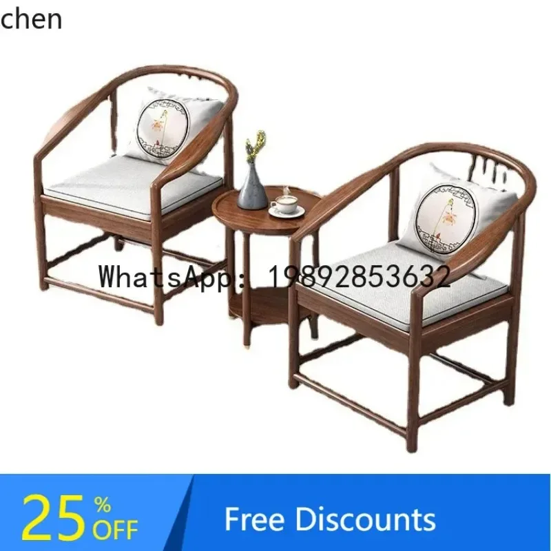 CC  Solid Wood Round Chair Walnut Wood Armchair Living Room Backrest Single Study Chair