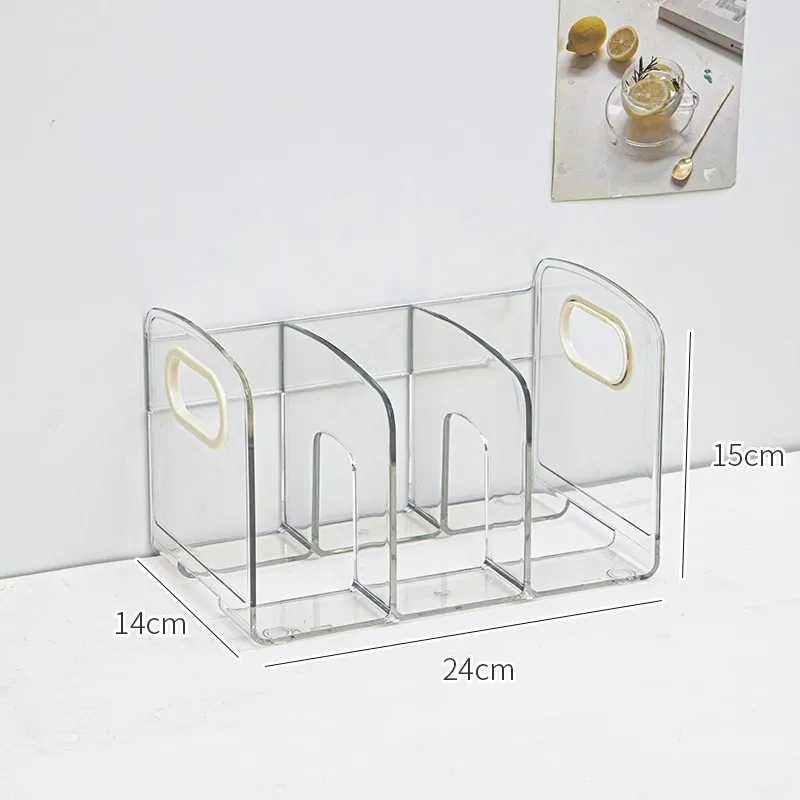 Convenient Clear Acrylic Bookends with Handle Desk Organizer Divided Book Stand Desktop Sorting Rack Study Supplies