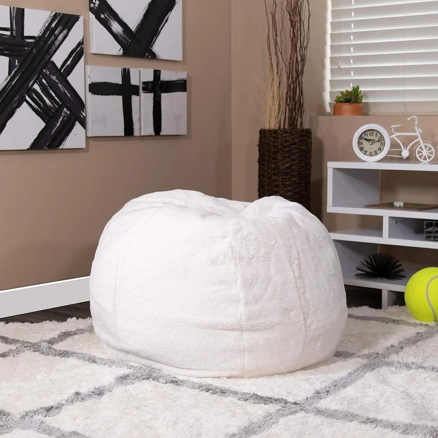 Comfort Corner Small White Furry Bean Bag Chair for Kids and Teens