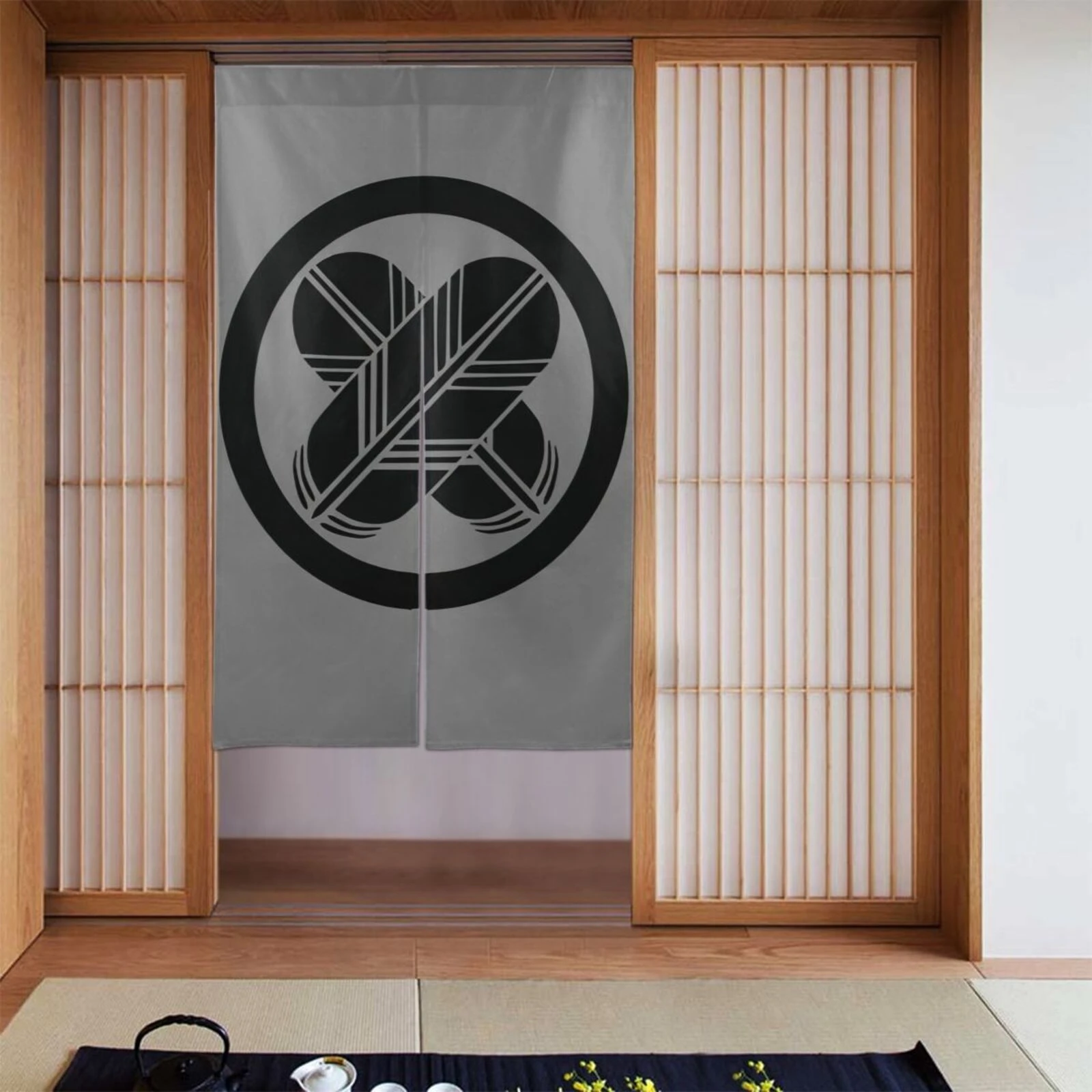 VIKAMA Japanese Feather Door Curtain, Samurai Crest Half-Door Curtain, Izakaya-Style Japanese Room Divider Decoration