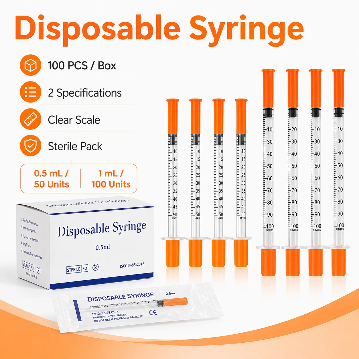 100/200pcs 1ml 0.5ml 30G 31G Pet Animal Dog Cat Disposable Syringe Plastic Veterinary Syringe With Needles Medical Supplies