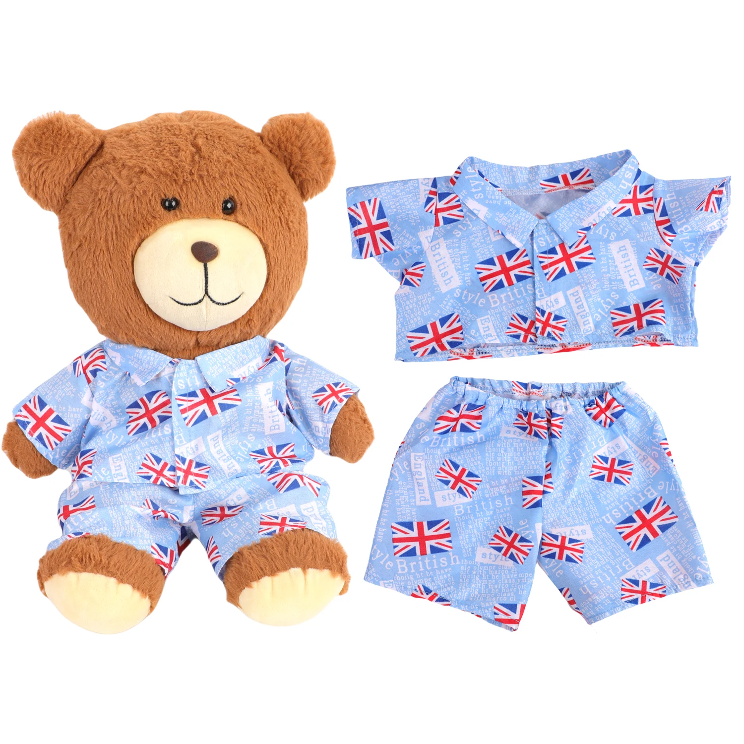 42cm Plush Bear Clothes Cartoon Print Shirt & Shorts Set, Casual Summer Outfit for 16-18 Inch Teddy Bear & Plush Dolls Toy Gift