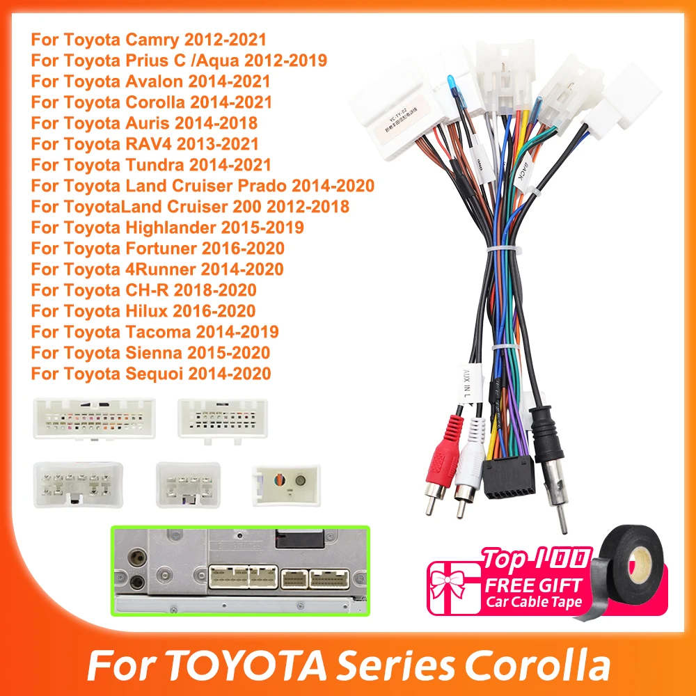 Adaptador de Cable para Radio Android, Accesorios para TOYOTA Serie Corolla, Highlander, VIOS, YARIS, RAV4, Conector de Arnés para Radio de Navegación