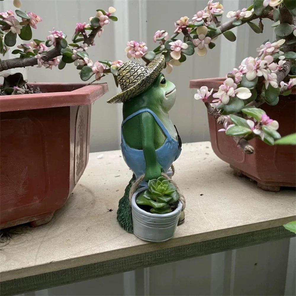 Funny Frogs Garden Statue Resin Miniature Figure Frog Potted Ornament Gifts Creative Frog Succulent Flower Pot For Outdoor Decor