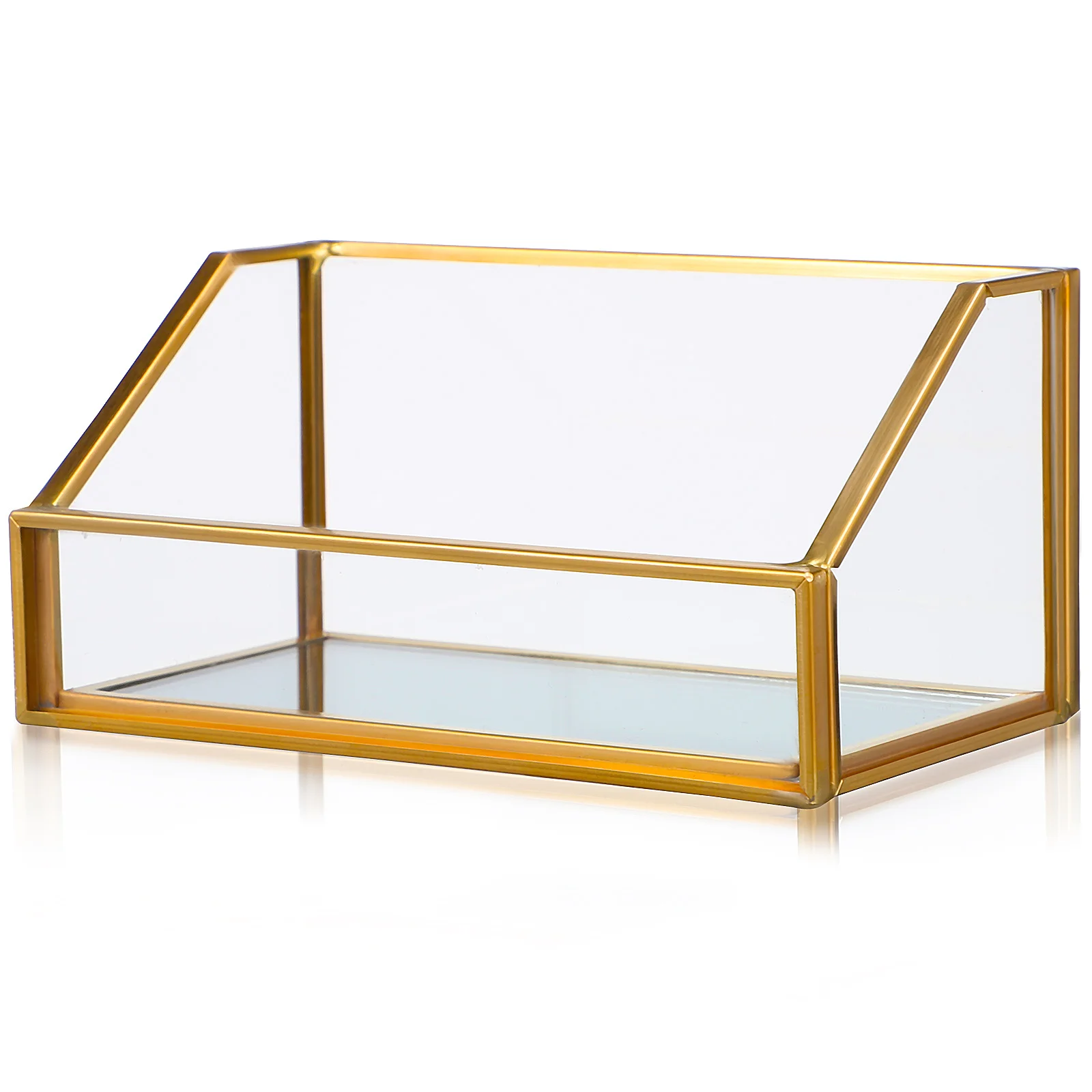 

Compact Brass Glass Business Card Holder Desk Organizer Easy Access Display Stand Business Card Holder Cards Organizer