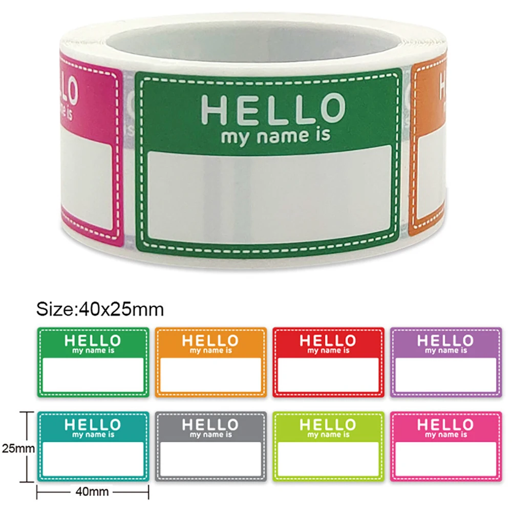 200Pcs “Hello My Name Is ” Name Tag Multi Purpose Self-Adhesive Name Labels Blank 8 Colors Children Name Stickers Home for Kids