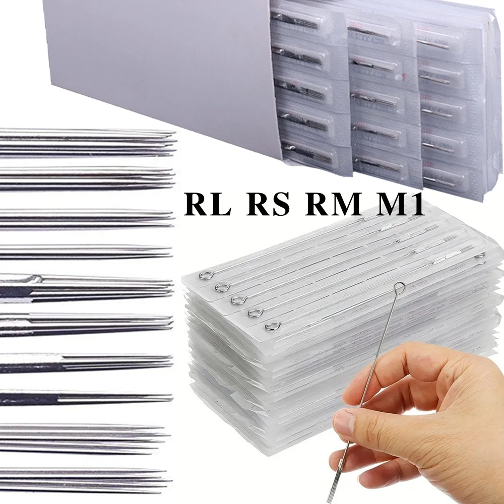 

100/50 шт. одноразовых стандартных стерильных тату-игл из нержавеющей стали RL RS RM M1, длинные иглы для тату-машинок