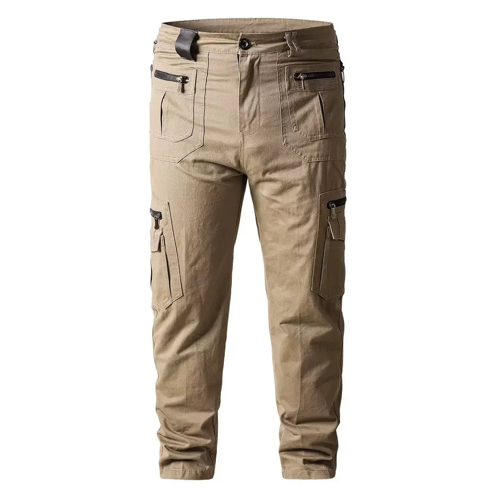New Spring/Autumn Fashionable Sports Pure Cotton Multi-pocket Cargo Pants Men's Casual Loose Plus Size High Quality Trousers