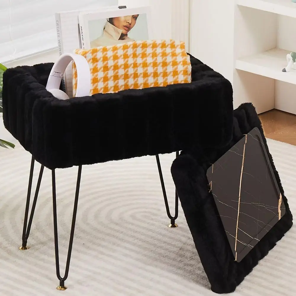 Storage Ottoman Vanity Stools Metal Legs 16.5 x 11.8 x 18 Mink Upholstered Stool Makeup Chair Anti-Slip Seat Accent Table Storag