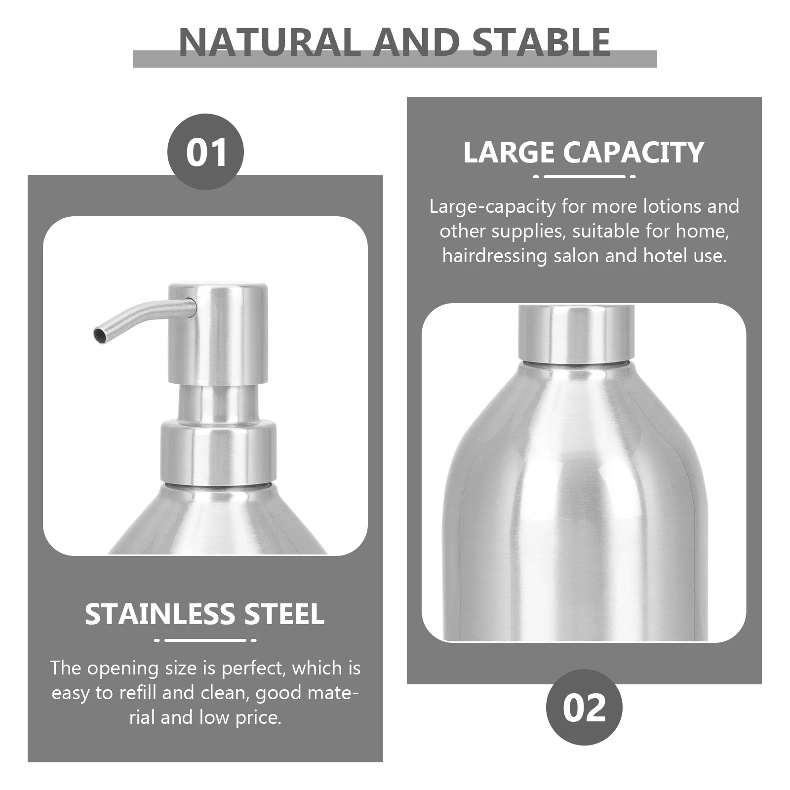 

Large Capacity Stainless Steel Soap Dispenser Simple Stylish Bathroom Shampoo Shower Gel Pump Bottle Refillable