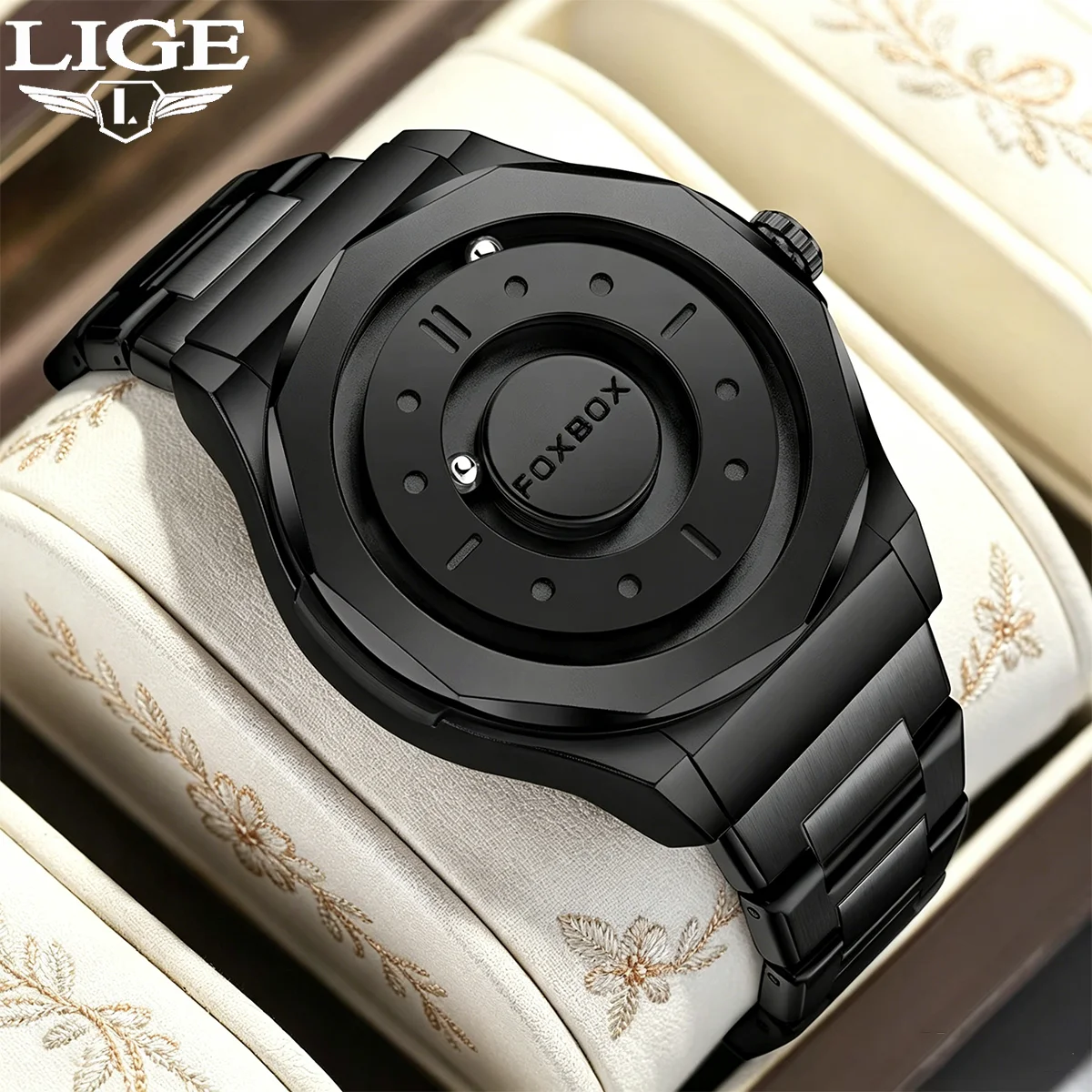 

FOXBOX Black Men Watches Creative Scrolling Beads Quartz Wristwatches Fashion Waterproof Business Mens Watch Gifts Reloj Hombre