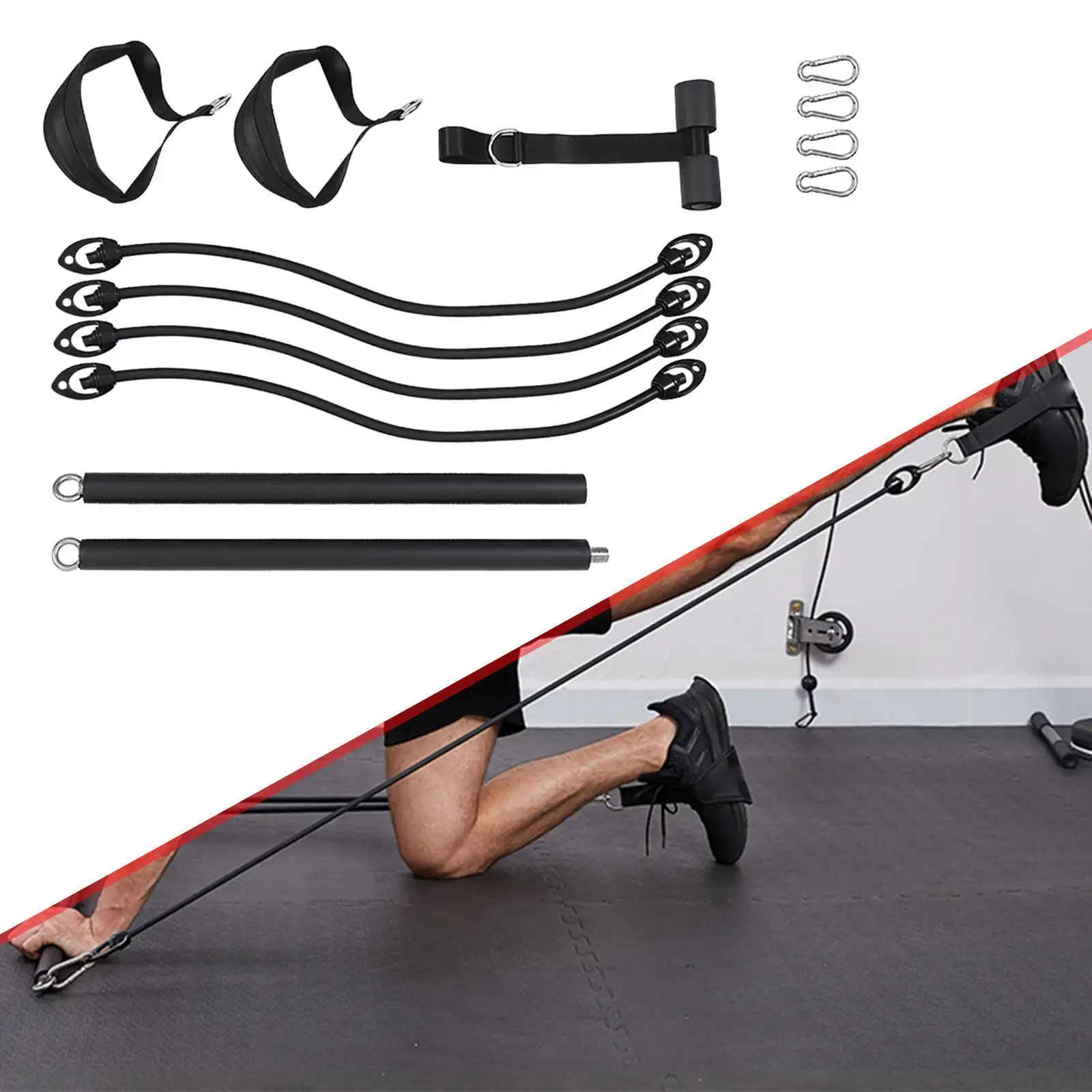 Kit de barra de Pilates portátil, equipo de bandas de resistencia, bandas ajustables, accesorios de barra de ejercicio para deporte de entrenamiento de cuerpo completo