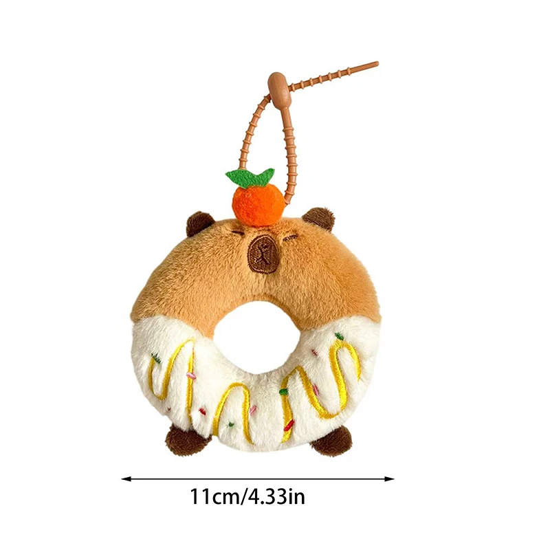 Capybara Donut Plush Toy Keychain Cartoon Capibara Soft Stuffed Doll Pendant Car Key Ring Backpack Bag Decor Kid Gift