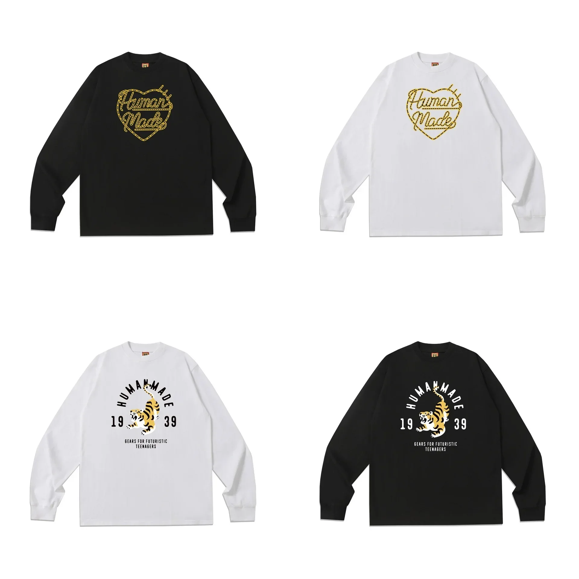 Human Ins Trendy Long Sleeve T-shirt Japanese Style 300g Autumn Winter Printed Couple Matching Loose Crewneck Versatile Top