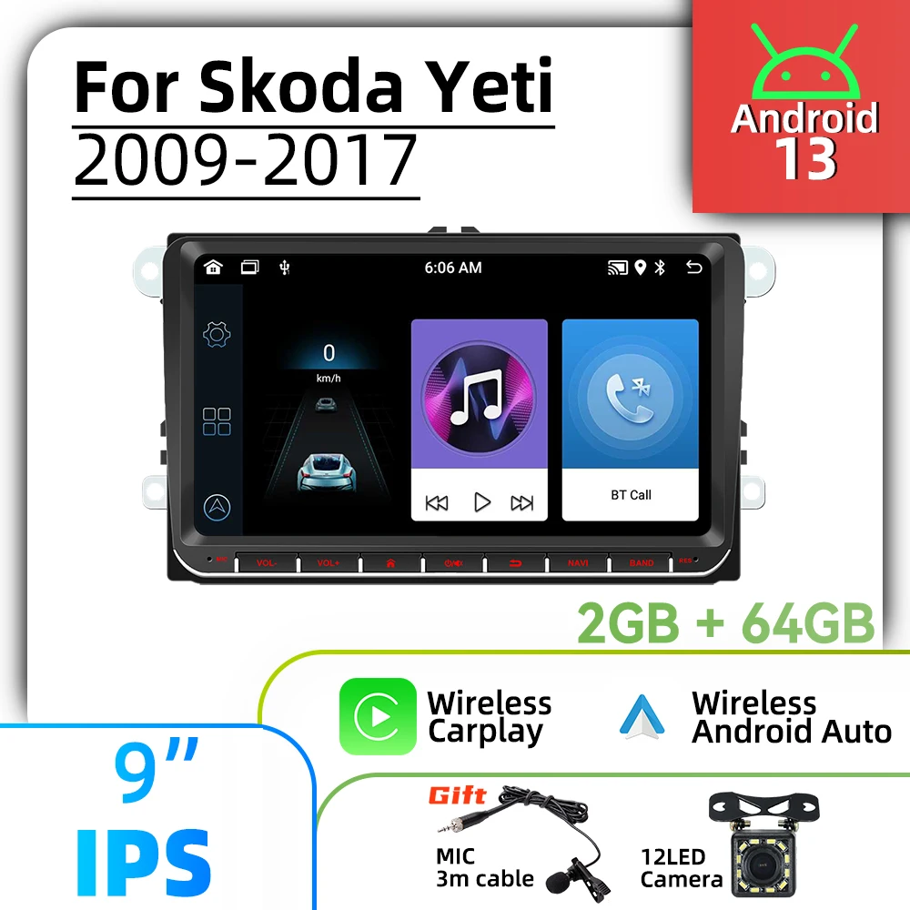 

Car Multimedia 9" Screen Stereo for Skoda Yeti 2009-2017 Wireless Carplay Autoradio 2 Din Android Radio Head Unit GPS Navigation