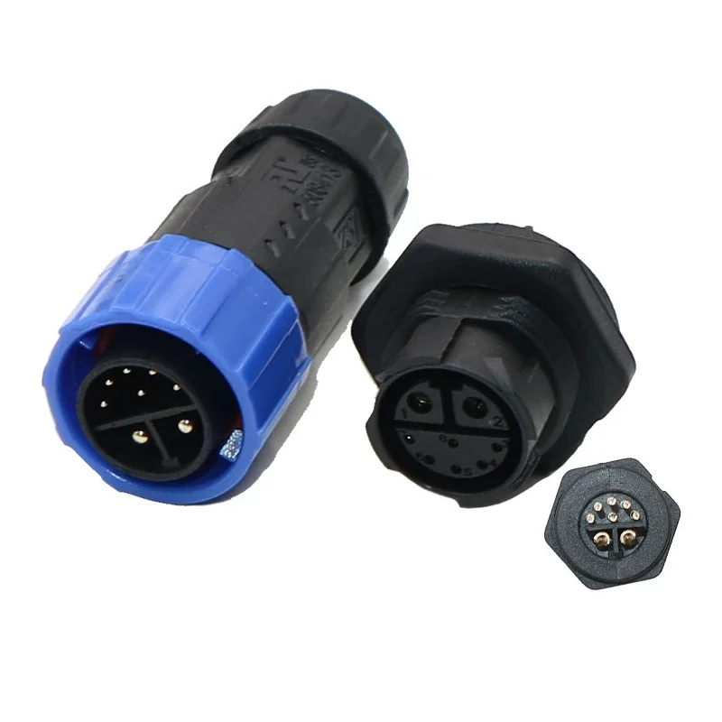 IP68 20A M19 2+4 Scooter Lithium Battery Connector 2+3 2+5 2+6 Pin 20A+Signal 5A Self-locking Waterproof Plug Socket for E-bike