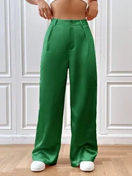 Summer women's models wide-legged pants female loose drape design sense thin green pants casual straight drag pants