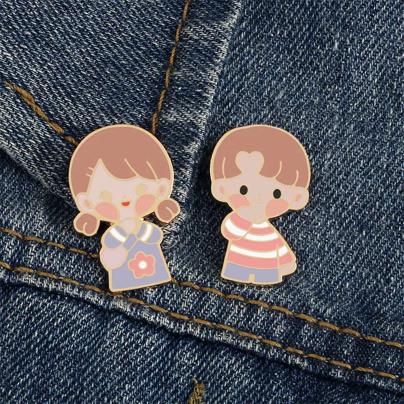 Boy and Girl Metal Lapel Pin Custom Lovers Cute Kawaii Brooches Bag Jackets Shirt Enamel Pins Badges Jewelry Gifts for Children