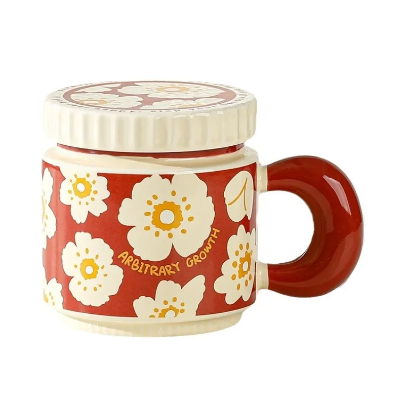 China-Chic Flower Covered Ceramic Mug, Large Capacity Imitation Enamel Gift Couple Cups, Breakfast Milk Coffee Mugs, Kawaii Cup 4