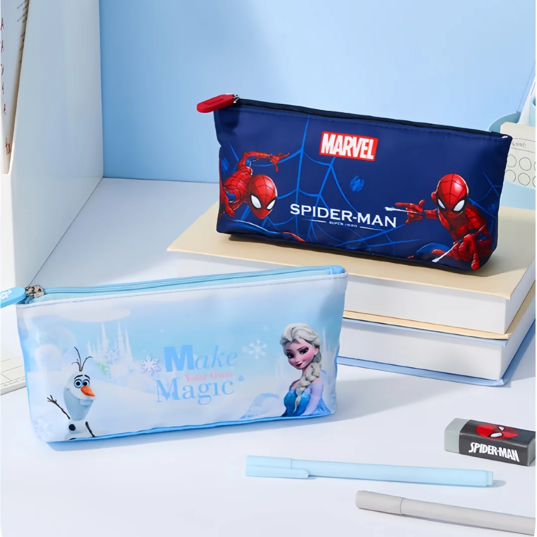Disney Large-Capacity Pencil Case Marvel Spider-Man Frozen Elsa Cartoon Zipper Stationery Bag for Primary School Students Boys and Girls Children's Pencil Storage Bag Back-To-School Gift