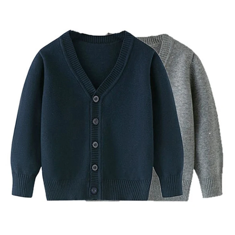 

Зимний детский вязаный свитер с v-образным вырезом для мальчиков и девочек, однотонный однобортный свитер с пряжкой, детская осенняя спортивная повседневная одежда